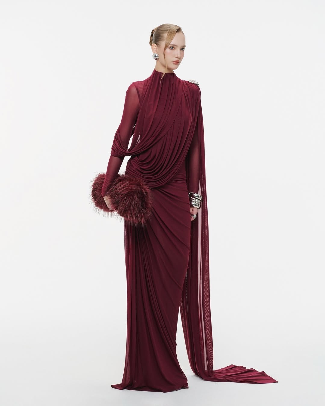 Ditza Asymmetrical Ribbon Ruched Maxi Dress