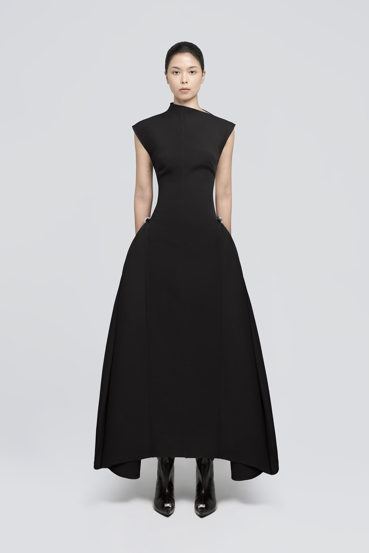 Quintus Sleeveless Irregular Hem Maxi Dress In Black