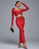 Dellis Flower Bandage Skirt Set In Red