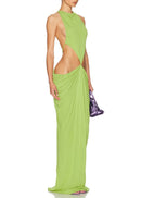 Kalynt Backless Cutout Draped Maxi Dress In Chartreuse