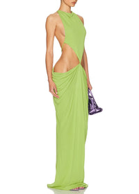 Kalynt Backless Cutout Draped Maxi Dress In Chartreuse