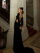 Meghyn Long Sleeve Draped Backless Maxi Dress In Black
