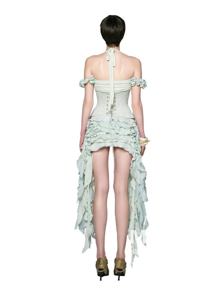 Chisato Halterneck Ruffled Draped Dress