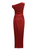 Murelia One-Shoulder Satin Jacquard Ruched Maxi Dress