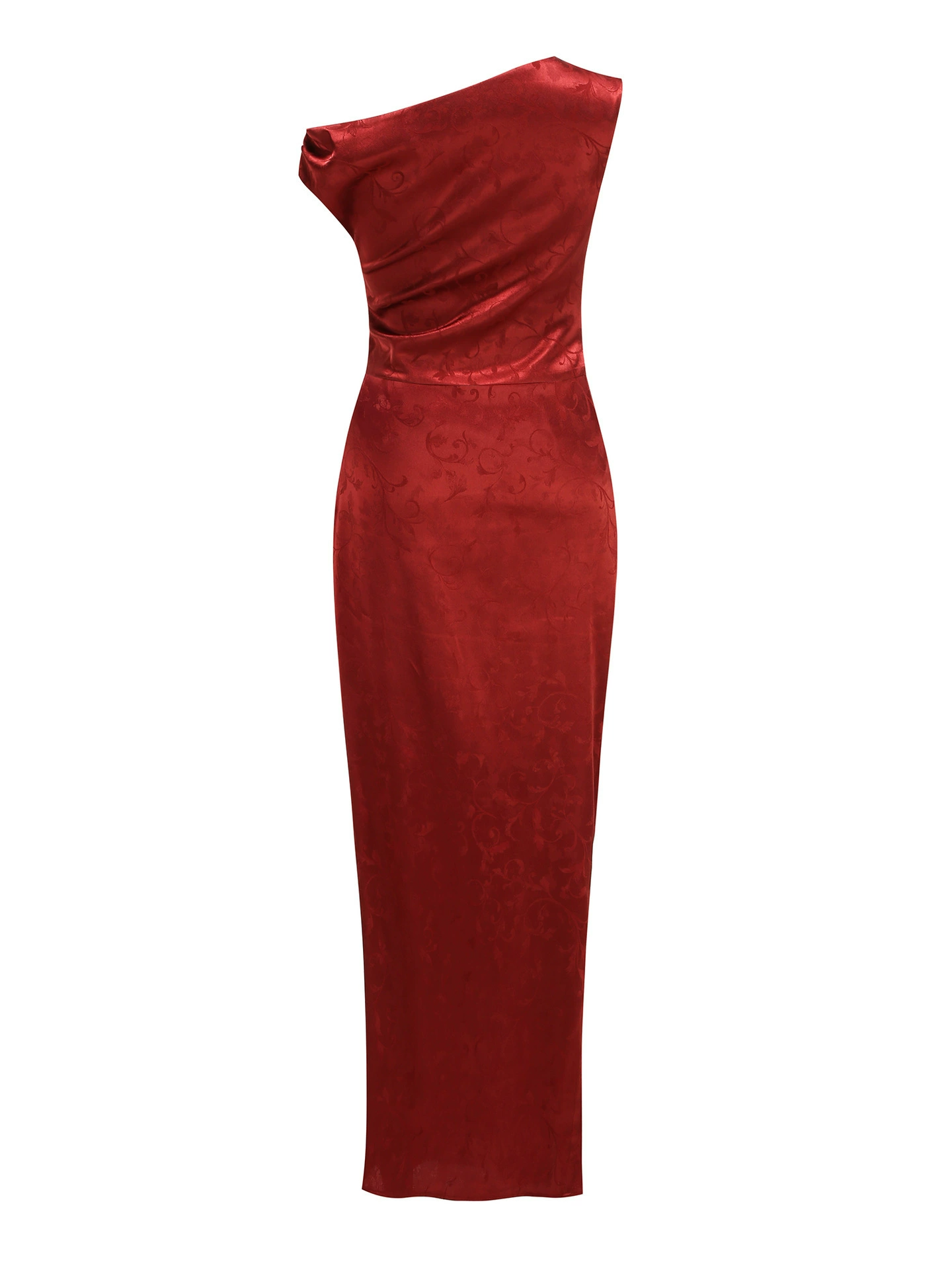 Murelia One-Shoulder Satin Jacquard Ruched Maxi Dress