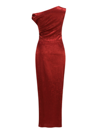 Murelia One-Shoulder Satin Jacquard Ruched Maxi Dress