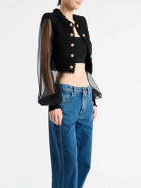 Bravexia Cropped Tweed and Mesh-Panel Jacket