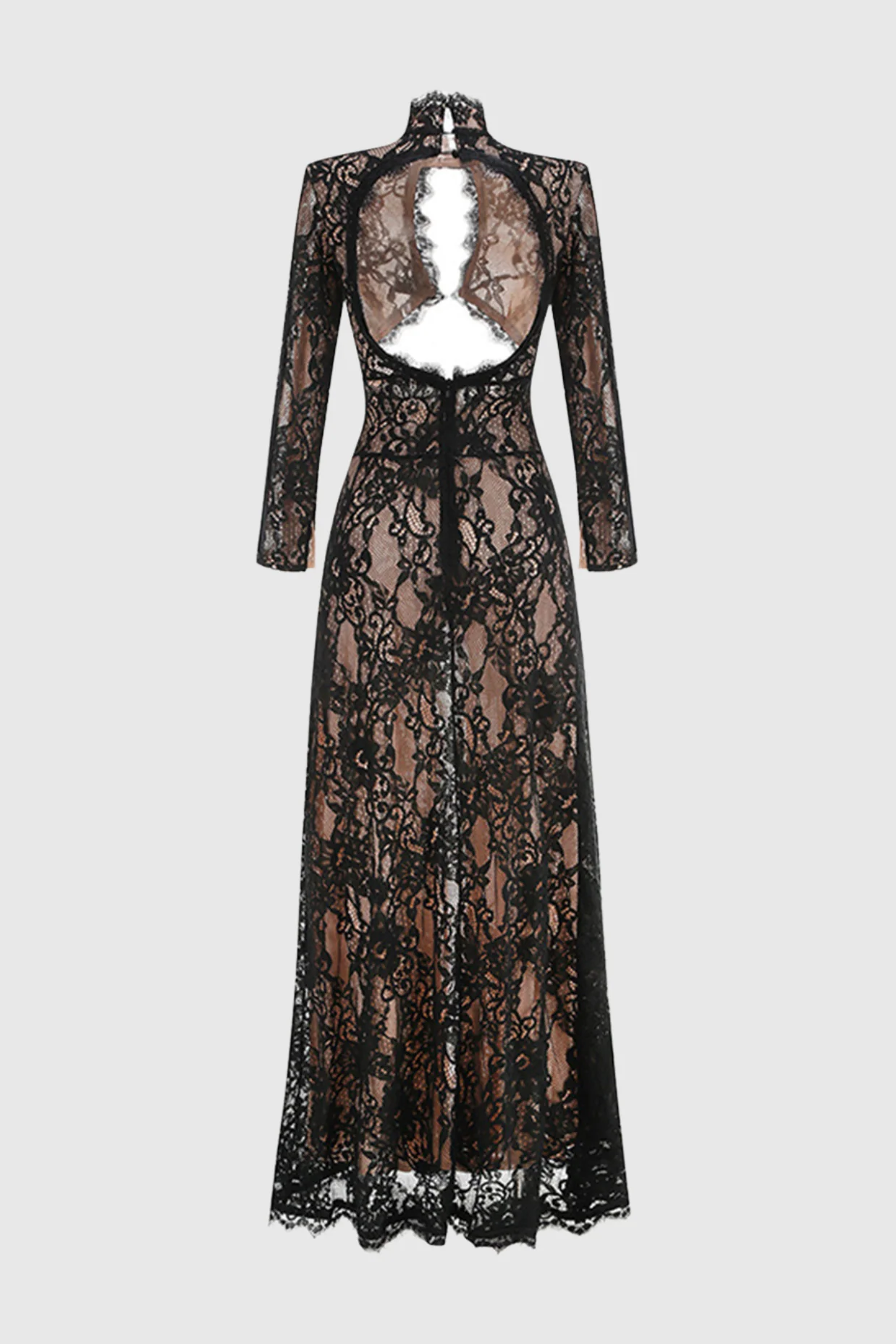 Didrika Long Sleeve Cutout Lace Maxi Dress In Black