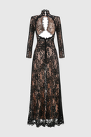 Didrika Long Sleeve Cutout Lace Maxi Dress In Black