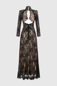 Didrika Long Sleeve Cutout Lace Maxi Dress In Black