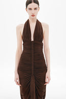 Elnyxa Halter Braid Detail Ruched Maxi Dress