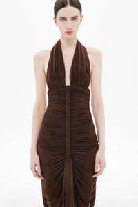 Elnyxa Halter Braid Detail Ruched Maxi Dress