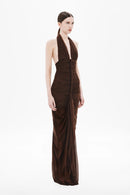 Elnyxa Halter Braid Detail Ruched Maxi Dress