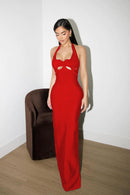 Bakir Halter Cutout Bustier Maxi Dress In Red