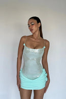 Quivyx Sequin Floral Draped Corset Mini Dress In Green