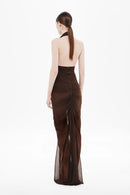 Elnyxa Halter Braid Detail Ruched Maxi Dress