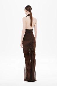 Elnyxa Halter Braid Detail Ruched Maxi Dress