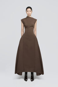 Quintus Sleeveless Irregular Hem Maxi Dress In Brown