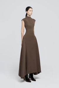 Quintus Sleeveless Irregular Hem Maxi Dress In Brown
