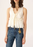 Serano White Self-Tie Lace Panel Satin Top