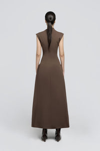 Quintus Sleeveless Irregular Hem Maxi Dress In Brown