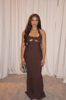 Bakir Halter Cutout Bustier Maxi Dress In Brown