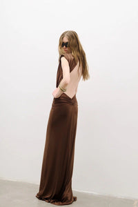 Velythar Gathered Sleeveless Deep V Maxi Dress