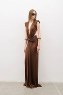 Velythar Gathered Sleeveless Deep V Maxi Dress
