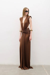 Velythar Gathered Sleeveless Deep V Maxi Dress
