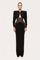 Burton Long Sleeve Structured Mesh Maxi Dress In Black
