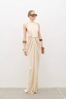 Emanar Draped Cutout Detail Maxi Dress In Ivory