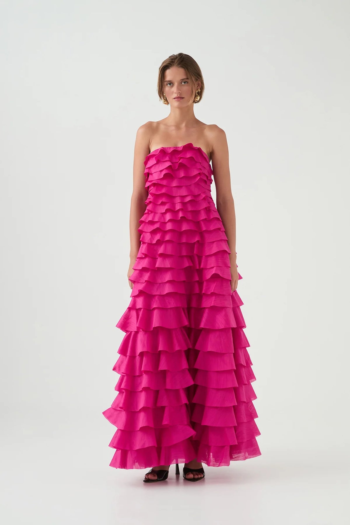 Corthos Strapless Layered Maxi Dress In Pink