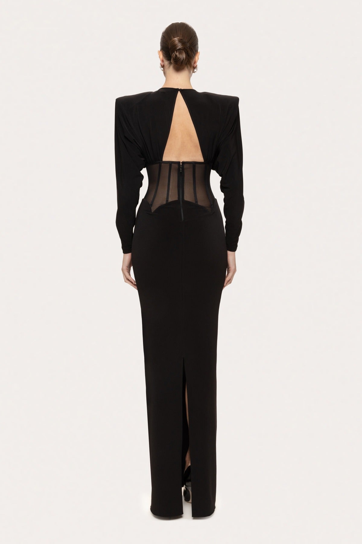 Burton Long Sleeve Structured Mesh Maxi Dress In Black