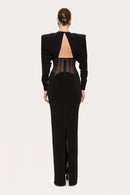 Burton Long Sleeve Structured Mesh Maxi Dress In Black