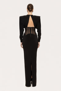 Burton Long Sleeve Structured Mesh Maxi Dress In Black