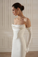Radka Long Sleeve Strapless Draped Maxi Dress In White