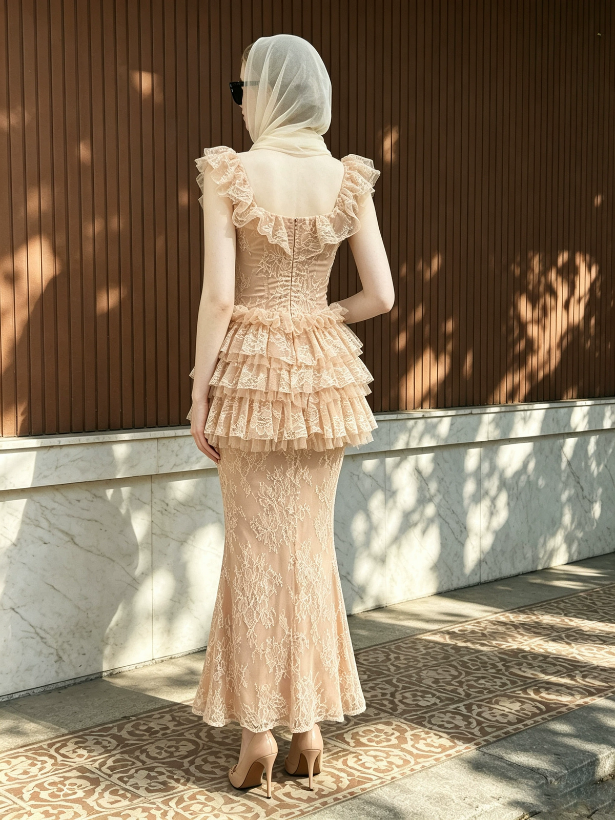 Hurnik Ruffle Lace Maxi Dress