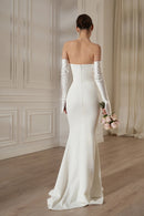 Radka Long Sleeve Strapless Draped Maxi Dress In White