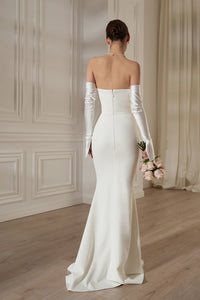 Radka Long Sleeve Strapless Draped Maxi Dress In White