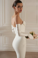 Radka Long Sleeve Strapless Draped Maxi Dress In White