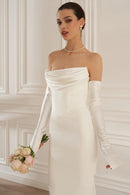 Radka Long Sleeve Strapless Draped Maxi Dress In White