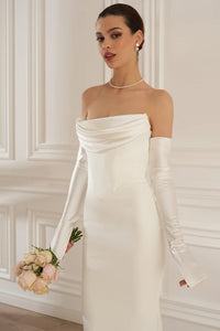 Radka Long Sleeve Strapless Draped Maxi Dress In White