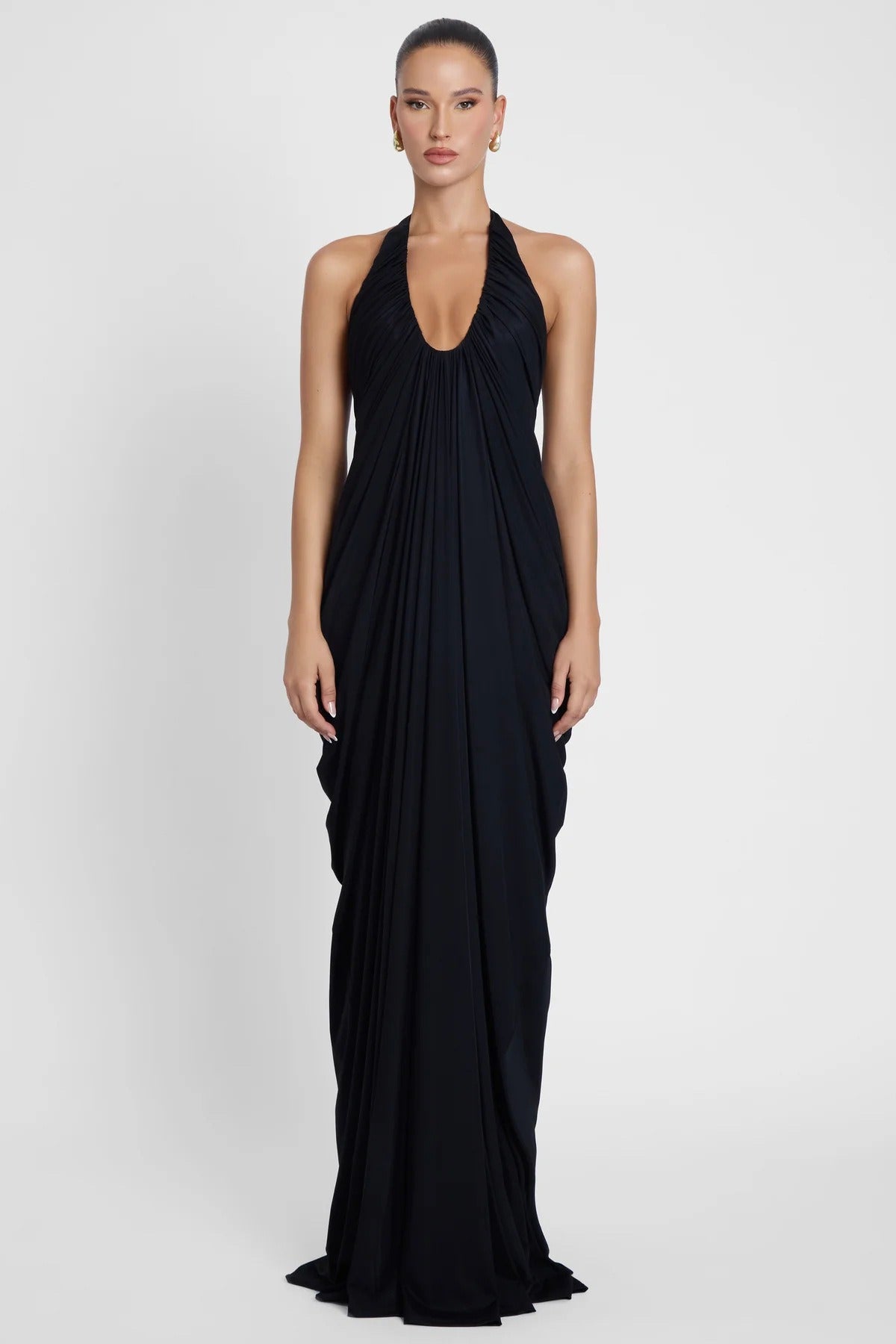 Ferdowsi Halter Draped Design Maxi Dress In Black