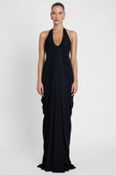 Ferdowsi Halter Draped Design Maxi Dress In Black