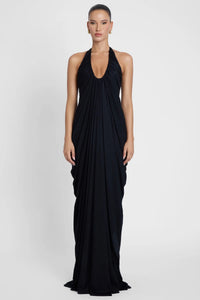 Ferdowsi Halter Draped Design Maxi Dress In Black