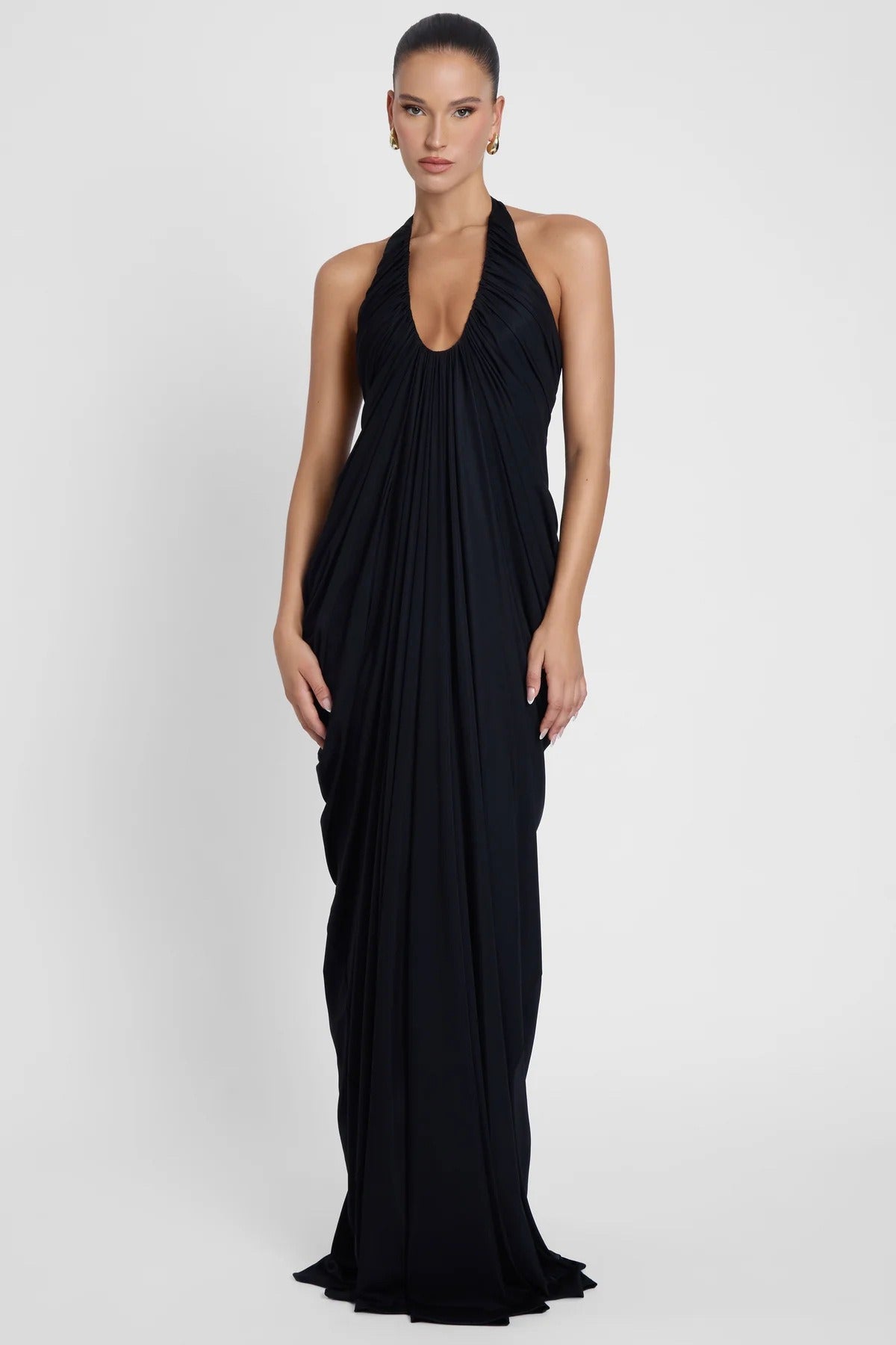 Ferdowsi Halter Draped Design Maxi Dress In Black