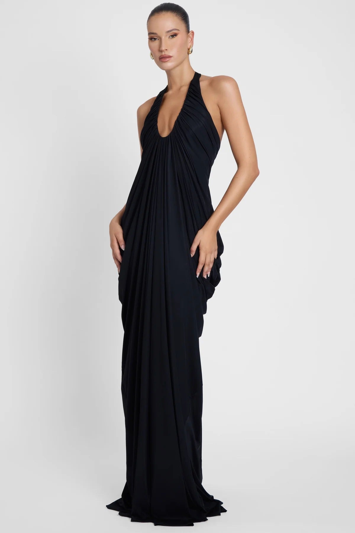 Ferdowsi Halter Draped Design Maxi Dress In Black