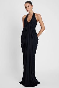 Ferdowsi Halter Draped Design Maxi Dress In Black