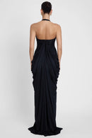 Ferdowsi Halter Draped Design Maxi Dress In Black