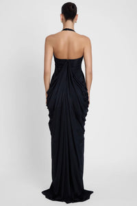 Ferdowsi Halter Draped Design Maxi Dress In Black